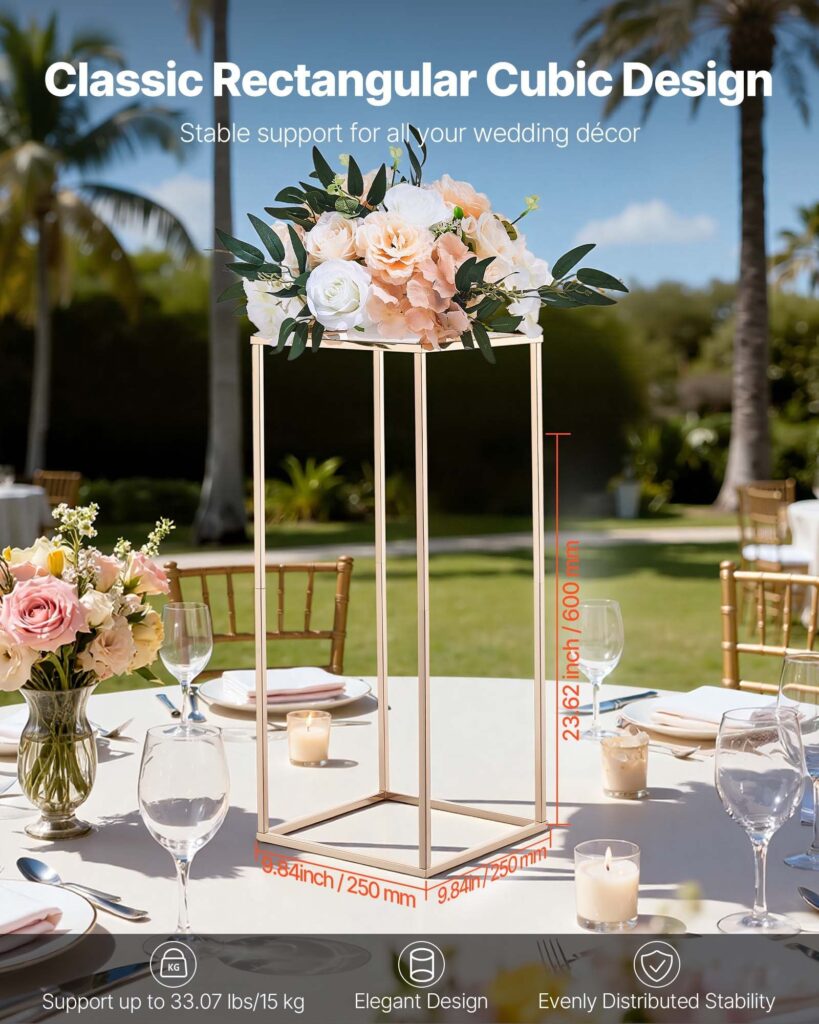 Wedding Flower Stand, 10PCS 23.62-inch Column Flower Stand, Floral Stands With Metal Laminate, Gold Rectangular Floral Display Rack For Wedding, Party, Birthday, Home,  Gold Centerpiece Stands