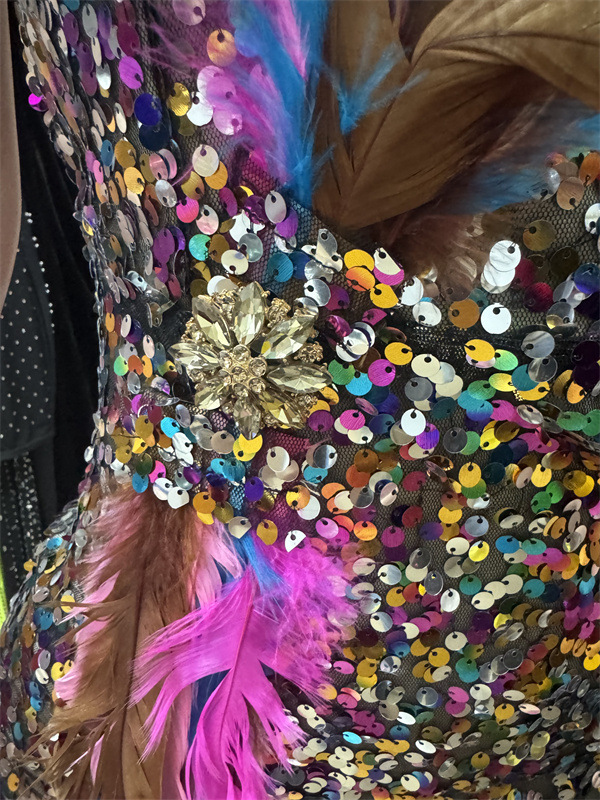 Women's Color Feather Sequins High Slit Tube Top Dress - Image 6