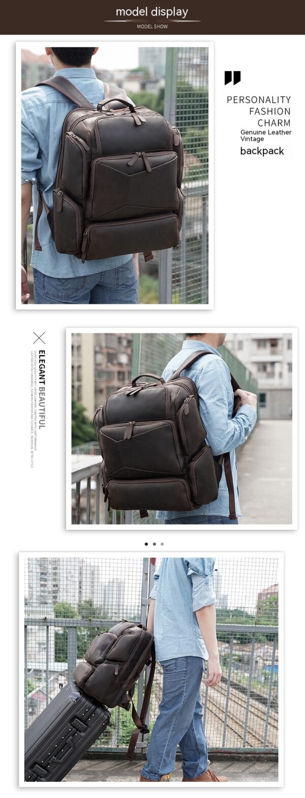 Retro Crazy Horse Leather 17-inch Computer Bag Outdoor Leather Backpack Travel Top Layer Leather Backpack For Men - Image 12