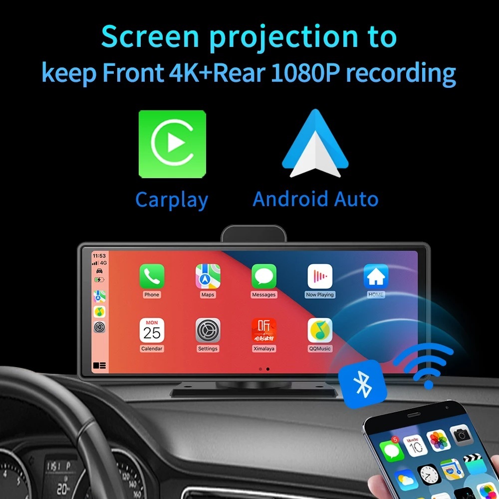 Smart Screen Front And Back Dual Recording 1080P Streaming Media Mobile Phone Projection Carplay Recorder - Image 2
