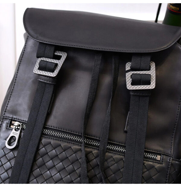Fashion Men's Leather Braided Large Capacity Casual Backpack - Image 2