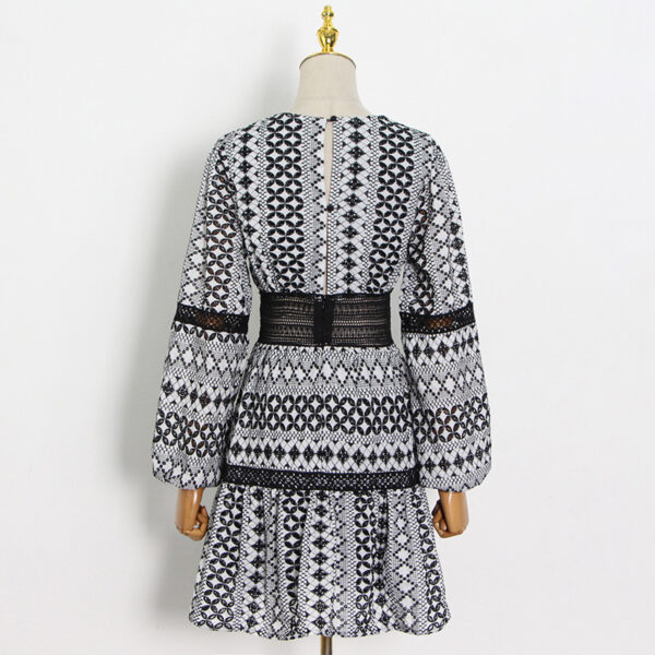 Women's Deep V Neck Puff Sleeves Slim Waist Dress - Image 4