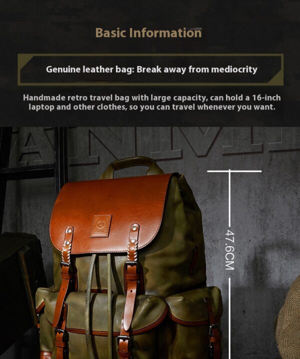 First Layer Leather Men's Large Capacity Travel Backpack - Image 7