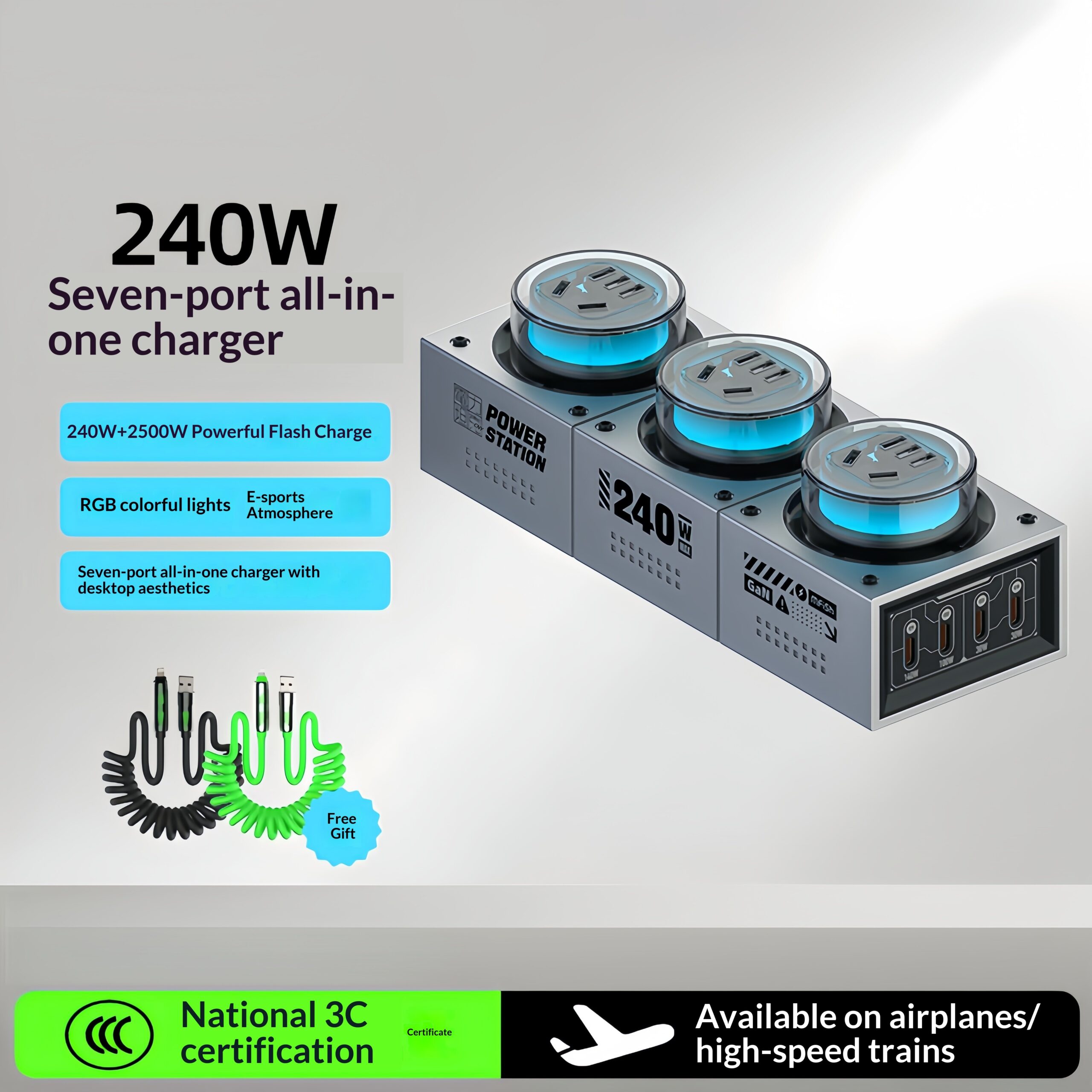 Charging Station Power Tank 240W GaN Desktop Power Strip - Image 9