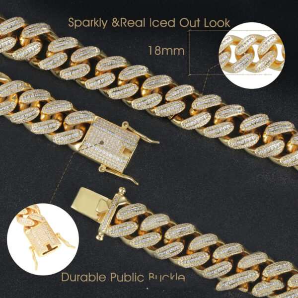 Copper Plated 18K Gold Full Diamond Cuban Necklace - Image 2