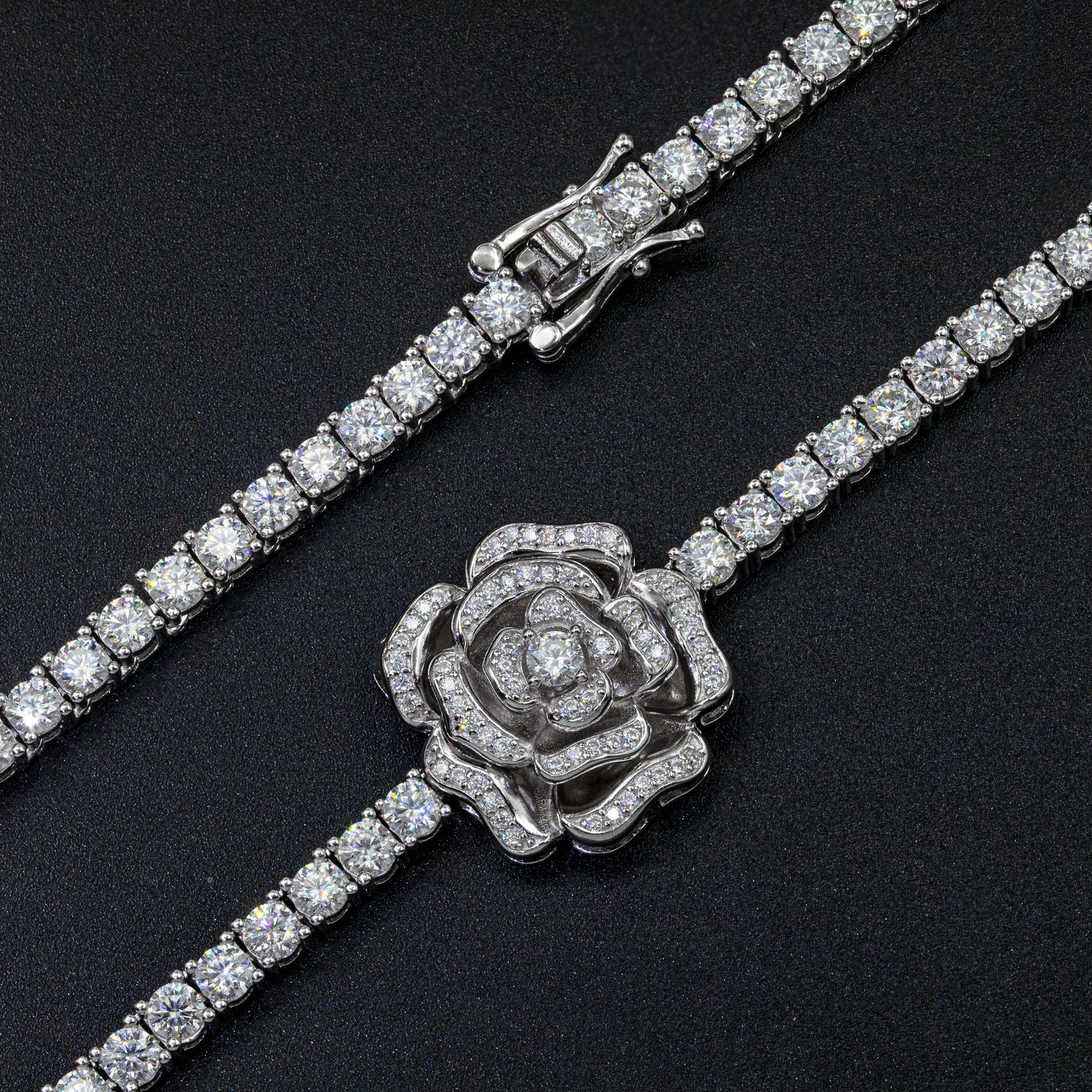 925 Silver Set Moissani Hip-hop Personalized Rose Necklace - Image 3