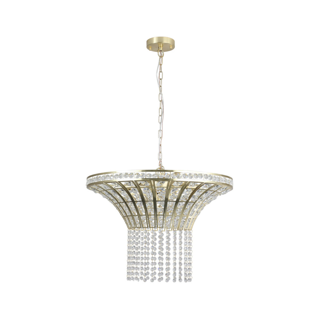 Same As W1340P189414-L005016-D600-P8G 24in Modern Crystal Round Chandelier With Gold Finish, Elegant Pendant Light With Cascading Beads, For Dining Room, Living Room, Or Foyer No Bulbs