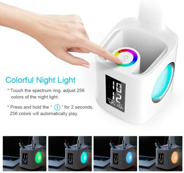 Study LED Desk Lamp USB Charging Port&Screen&Calendar&Colors Night Light Kids Dimmable Table Lamp With Pen Hold - Image 9