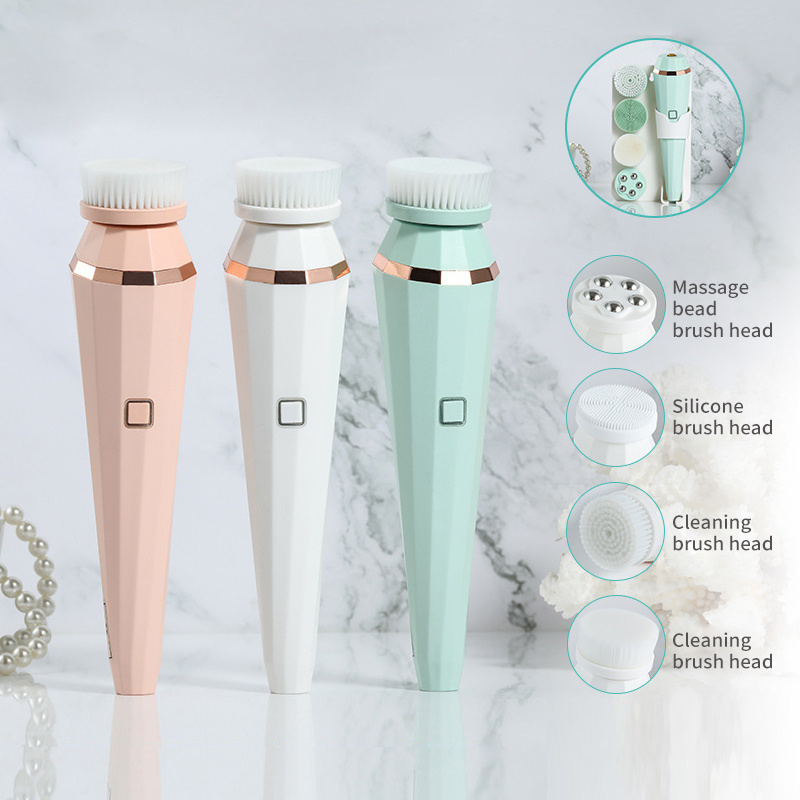 4 In 1 USB Rechargeable Electric Facial Cleansing Brush Soft Skin Care Portable Massager Face Brush Deep Cleaning Device - Image 1