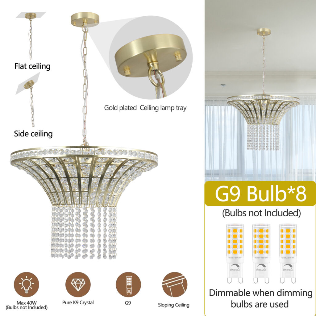 Same As W1340P189414-L005016-D600-P8G 24in Modern Crystal Round Chandelier With Gold Finish, Elegant Pendant Light With Cascading Beads, For Dining Room, Living Room, Or Foyer No Bulbs