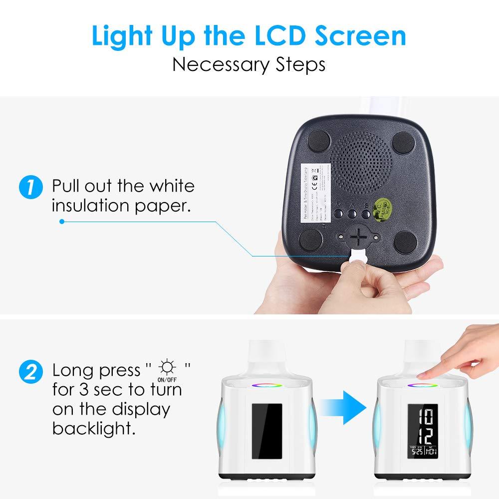 Study LED Desk Lamp USB Charging Port&Screen&Calendar&Colors Night Light Kids Dimmable Table Lamp With Pen Hold - Image 3