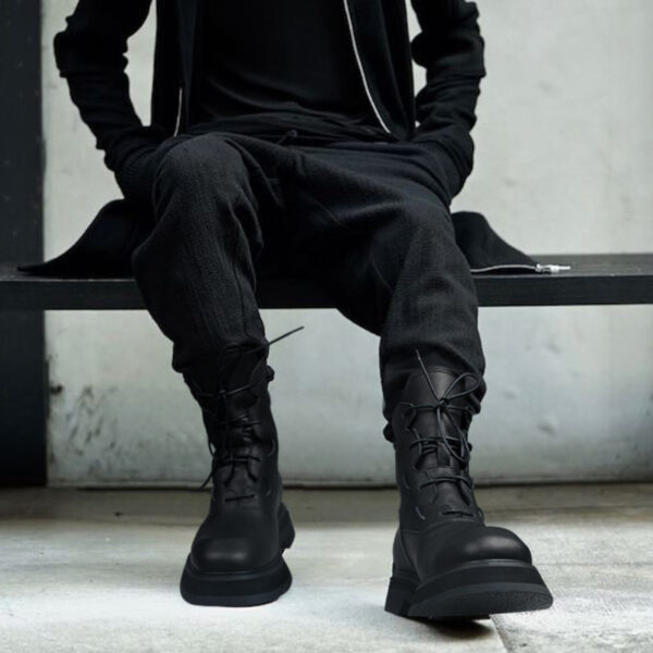 Men's Leather Boots Mid Top Platform Shoes Trend - Image 1