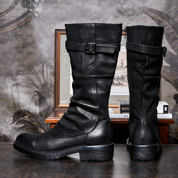 Men's High Top Long Platform Side Zip Biker Boots - Image 9