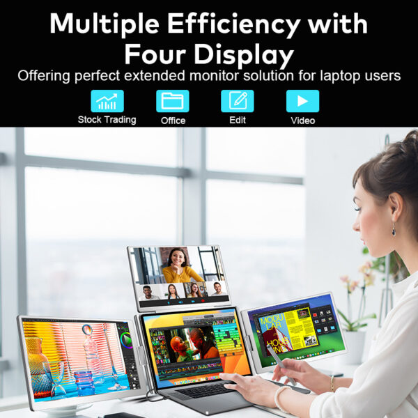 Portable Triple-screen Display Connect Three Screens With A Single Cable Laptop Secondary Display Monitor - Image 22