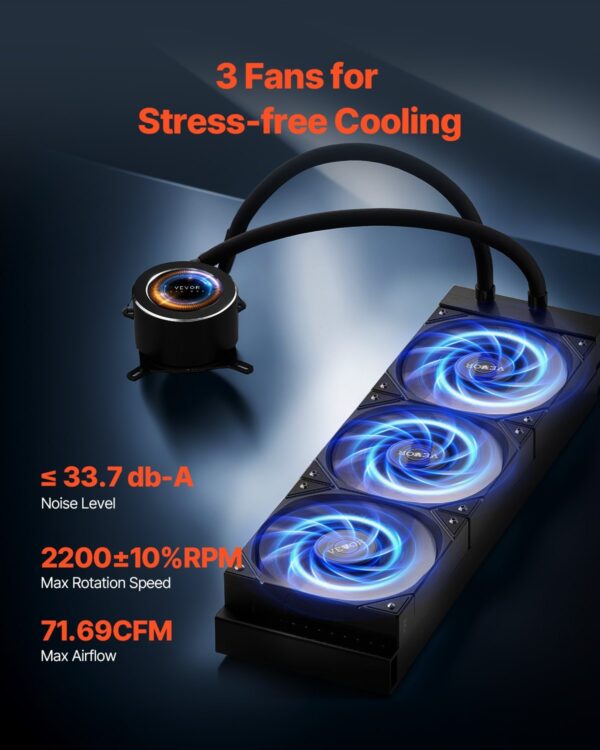 CPU Liquid Cooler AIO CPU Water Cooler With 3 PWN Fans(120 Mm) Intel AMD - Image 3