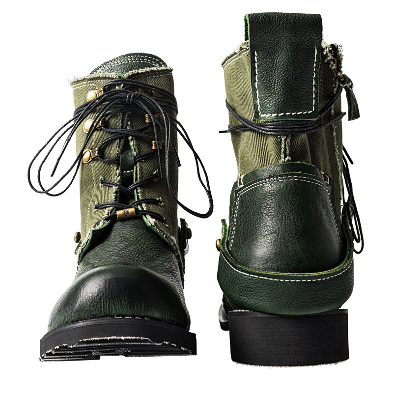 Design Retro Breathable Cowhide Canvas Boots Understand The Original - Image 12