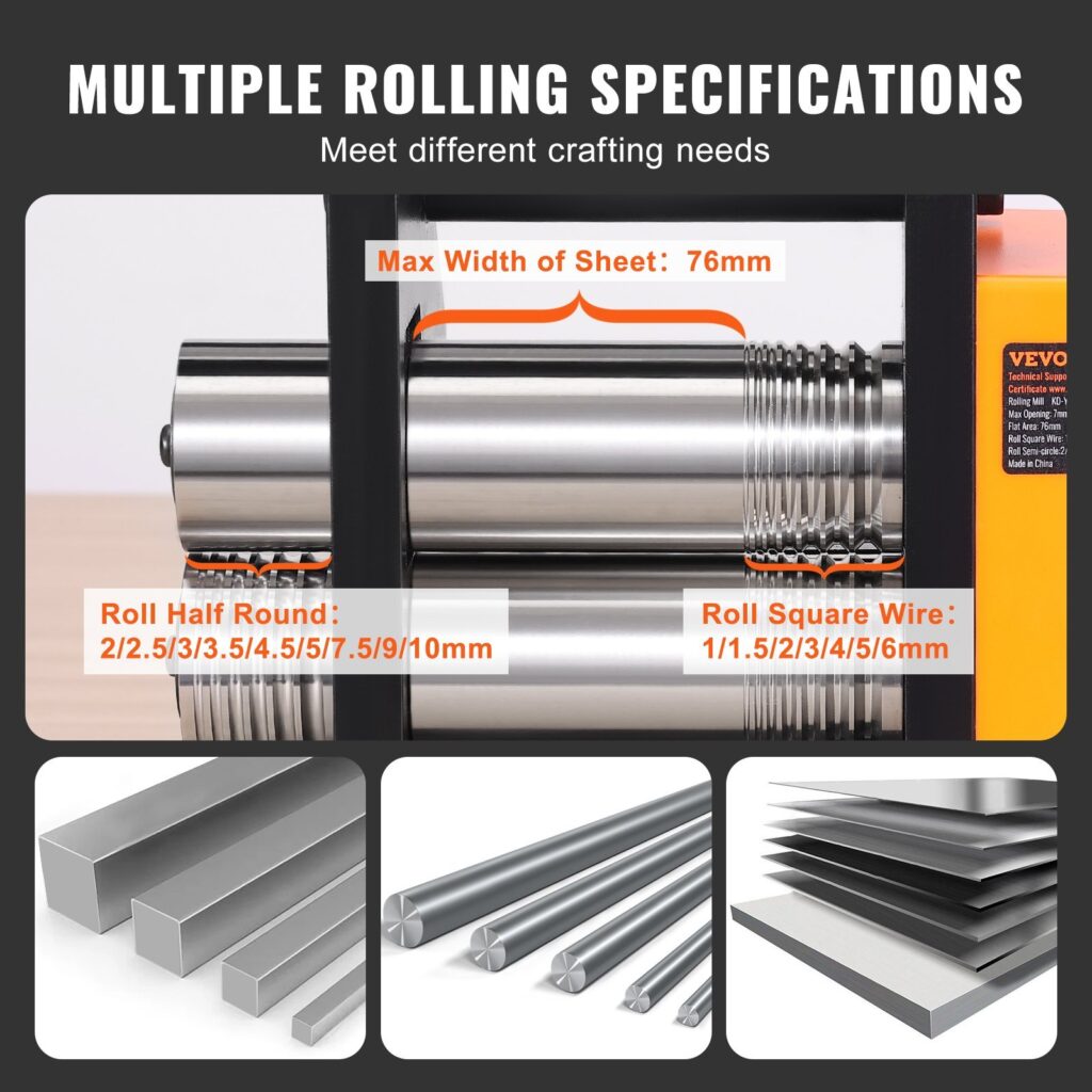 3 In 1 Handwalzwerk Maschine 76 Mm Kombinationswalzwerk, Manueller Walzwerk Schmuckwalzwerk Einstellbare Dicke 0,1-7 Mm, Handwalzwerk Maschine Für Gold, K-Gold, Reines Silber, 925er-Silber Usw.