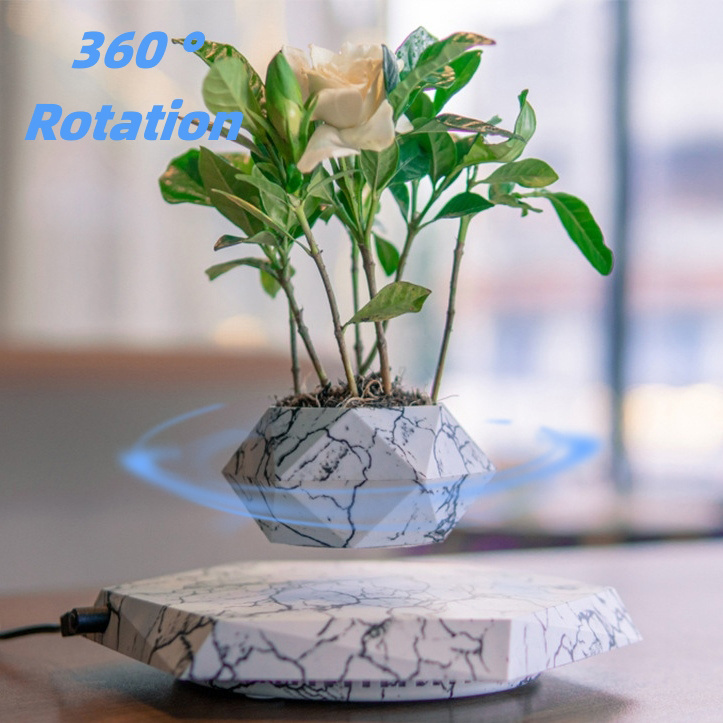 Levitating Plant Pot Marble Color Floating Planter Magnetic Levitation Bonsai Pot Office Home Decoration Kids Birthday Gift Home Decor - Image 1