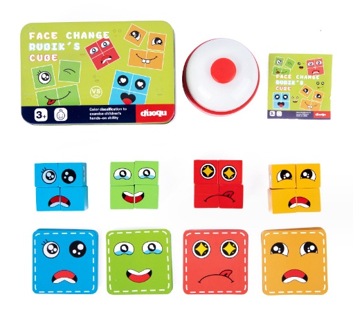 Wooden Expressions Toy Wooden Magic Cube Face Pattern Building Blocks Educational Montessori Toys Wooden Matching Block Puzzles - Image 10