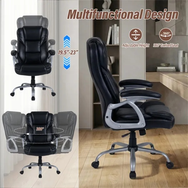Ergonomic Executive Office Chair With Contoured Backrest, Adjustable Height & Recline For Home Office-Black - Image 2