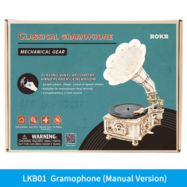 Robotime ROKR DIY Hand Crank Classic Gramophone Wooden Puzzle Model Building Kits Assembly Toy Gift For Children LKB01 - Image 2