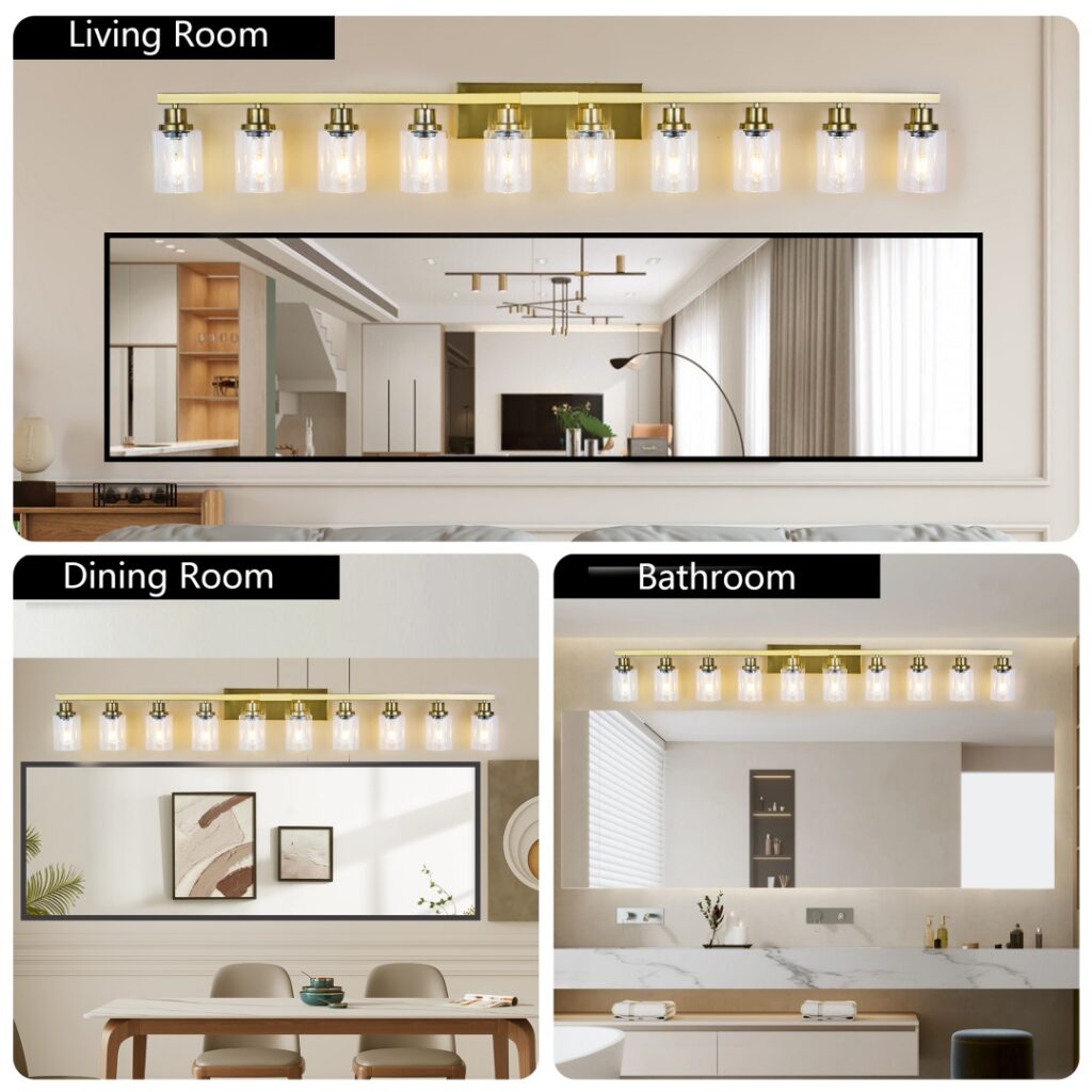 10 Light Gold Vanity Lights For Mirror, 52inch Modern Gold Bathroom Wall Lighting For Bedroom, Living Room