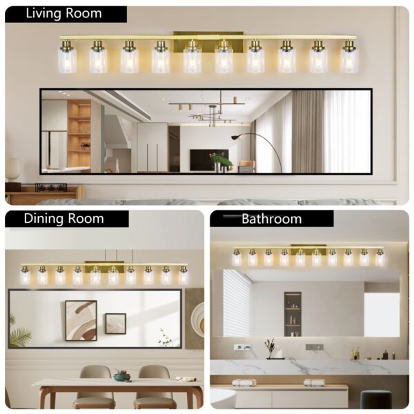 10 Light Gold Vanity Lights For Mirror, 52inch Modern Gold Bathroom Wall Lighting For Bedroom, Living Room - Image 11