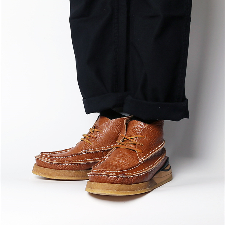 Men's Cowhide Vintage Handmade Stitching Square Head Workwear Leather Shoes