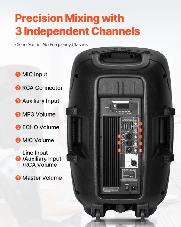 2 X 15 In Speakers Portable PA System 2000W Mixer Bluetooth Mic For DJ Party - Image 5