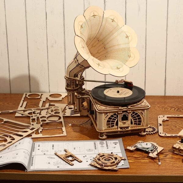 Robotime ROKR DIY Hand Crank Classic Gramophone Wooden Puzzle Model Building Kits Assembly Toy Gift For Children LKB01 - Image 3