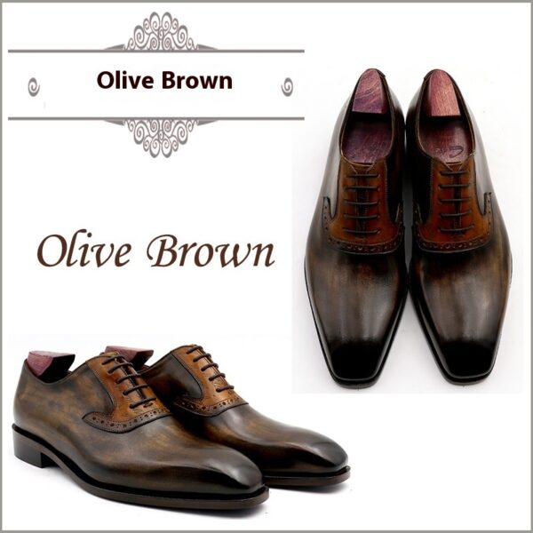 Cowhide Colorblock Handmade Calfskin Sole Lace Up Breathable Men's Shoes - Image 7