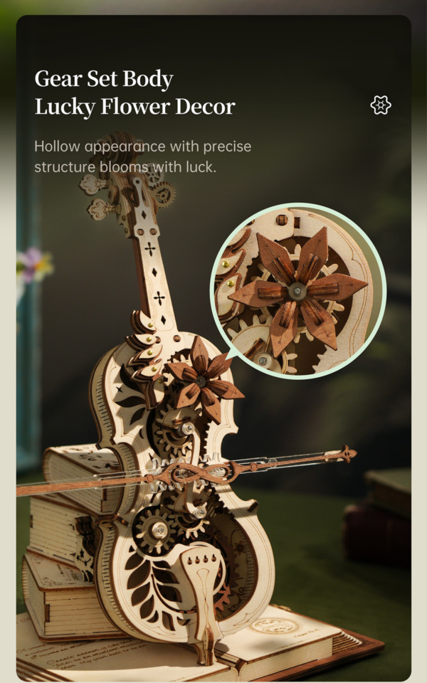 Robotime ROKR Magic Cello Mechanical Music Box Moveable Stem Funny Creative Toys For Child Girls 3D Wooden Puzzle AMK63 - Image 13