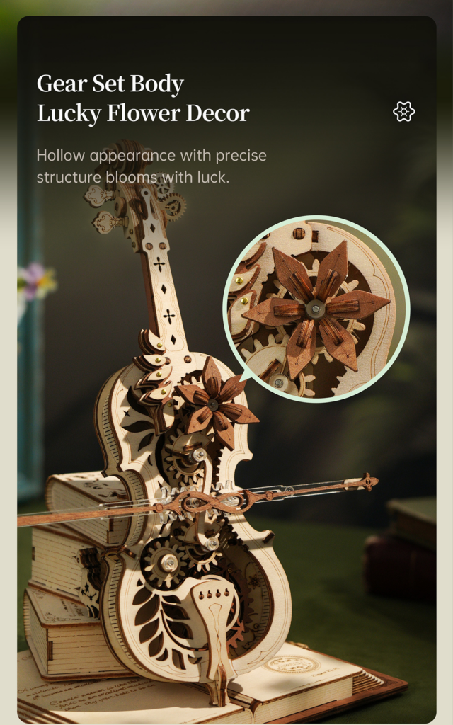 Robotime ROKR Magic Cello Mechanical Music Box Moveable Stem Funny Creative Toys For Child Girls 3D Wooden Puzzle AMK63