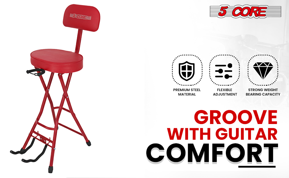 5Core Guitar Stool 3.15" Padded Chair W Backrest Foldable Music Seat Built In Foot Rest Guitar Stand - Image 6