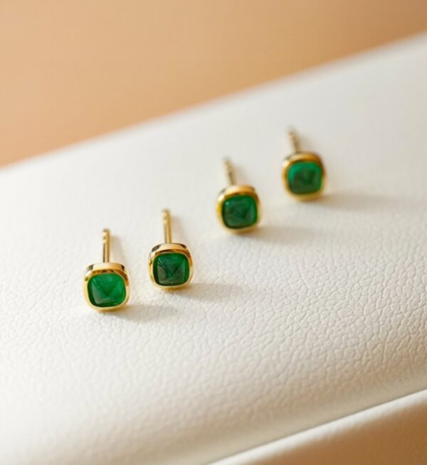 18K Gold Afghan Panjihill Sugar Tower Emerald Stud Earrings - Image 8
