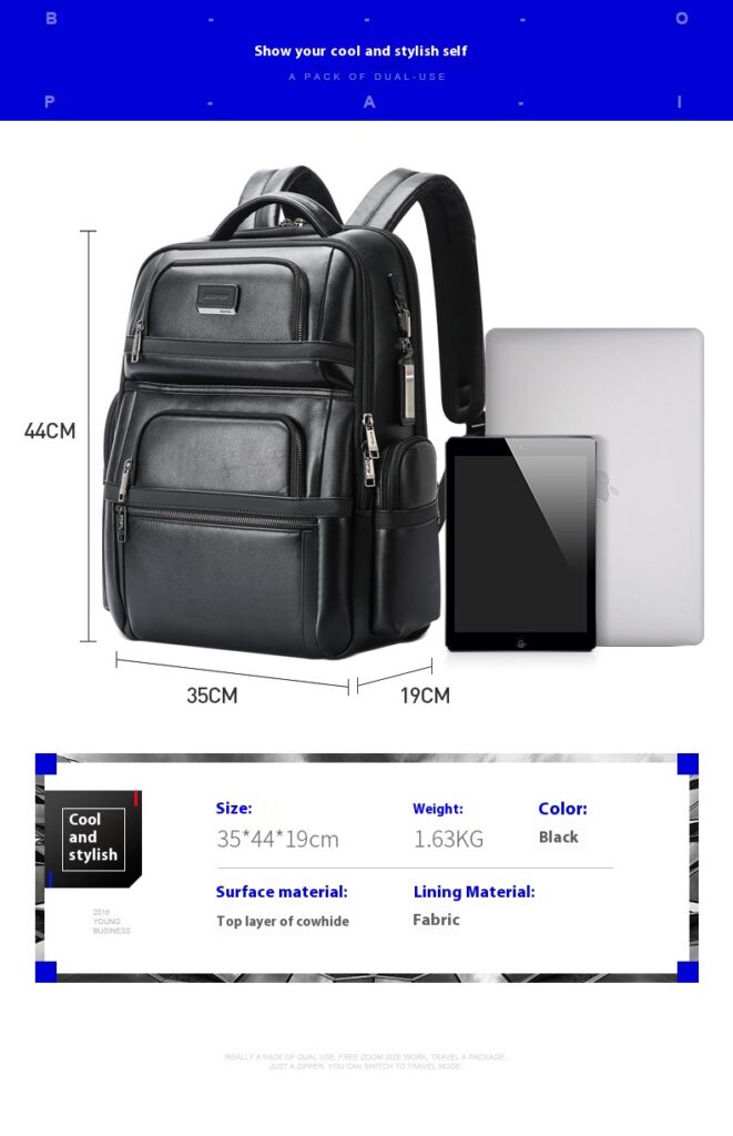 Genuine Leather Men's Commuter Backpack First Layer Cowhide