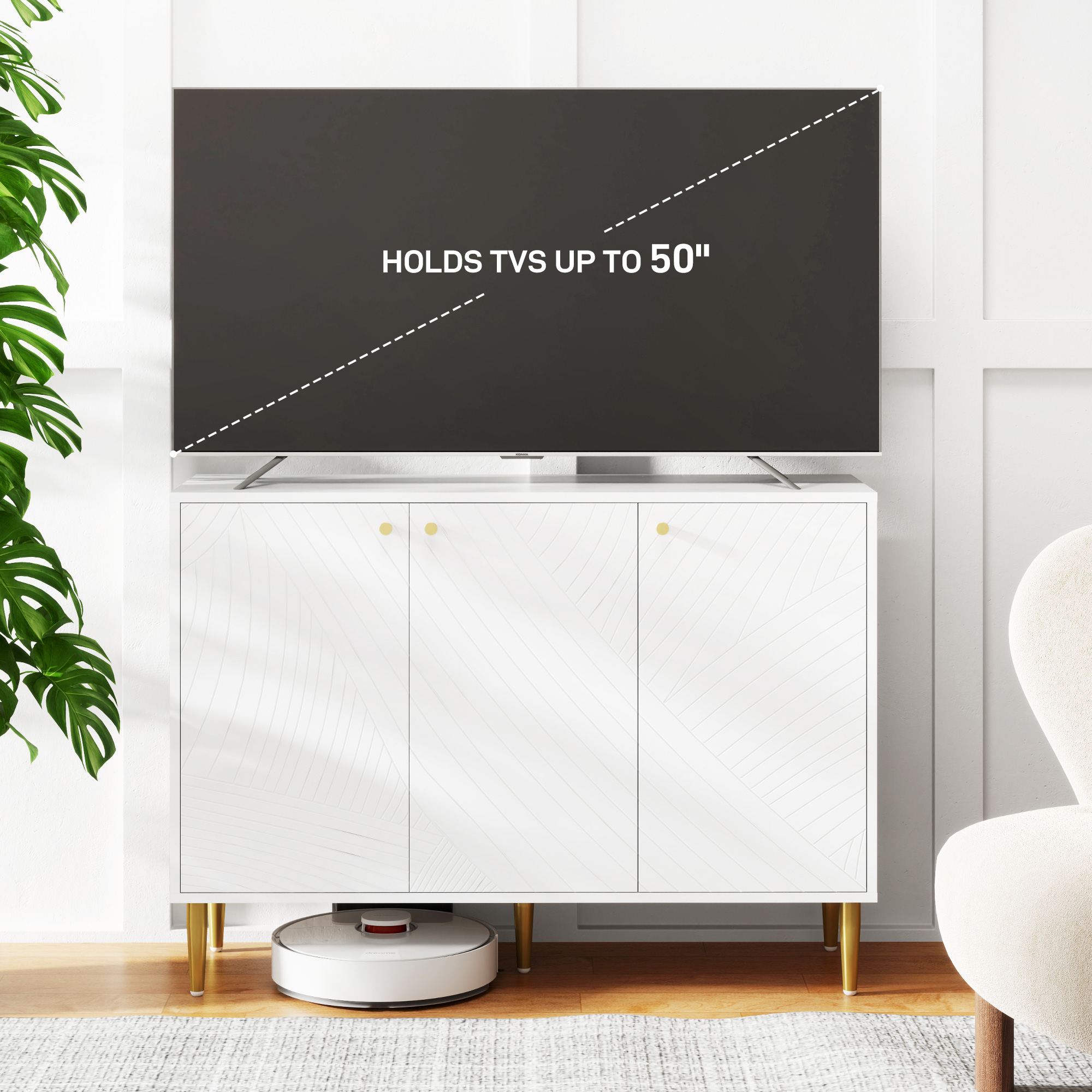 Elegant Two-Cupboard Sideboard - White/Gold-Tone - Image 6