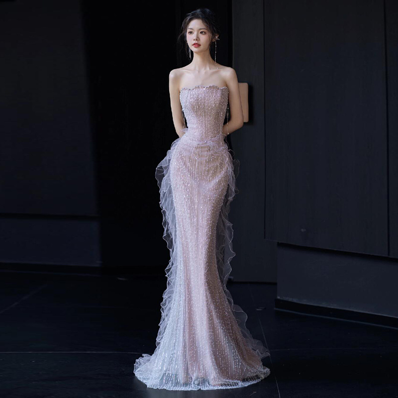 Evening Dress French Tube Top Bride Banquet Fishtail Dress - Image 13