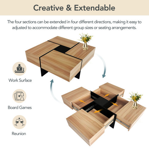 Unique Design Coffee Table With 4 Hidden Storage Compartments - Image 7