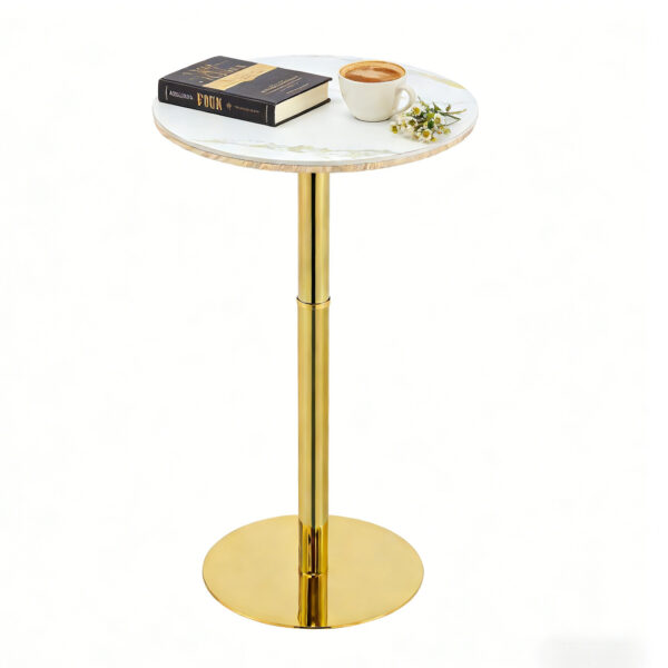 Rock Slab Circular Tabletop Non Adjustable  39.5 Inches High  Bar Table, Bar Table With Gold Legs And Base  White Gold - Image 10