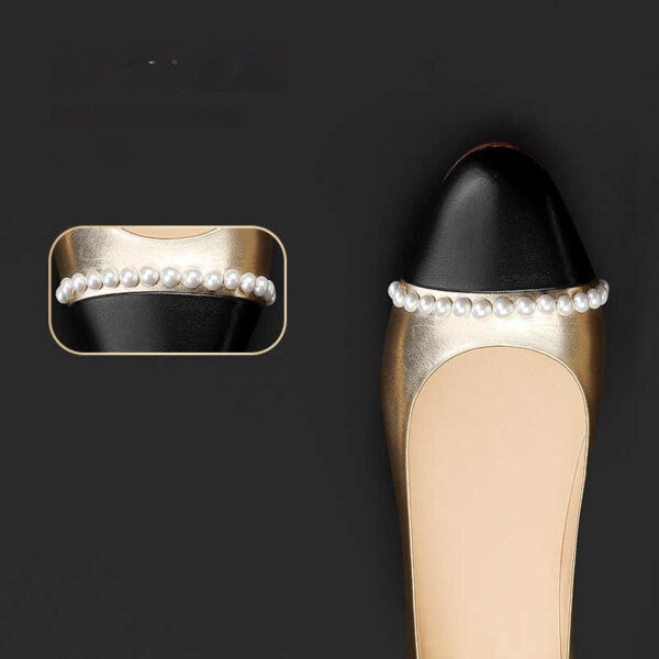 New Low-cut Gold Round Toe Pearl Women's Shoes - Image 6