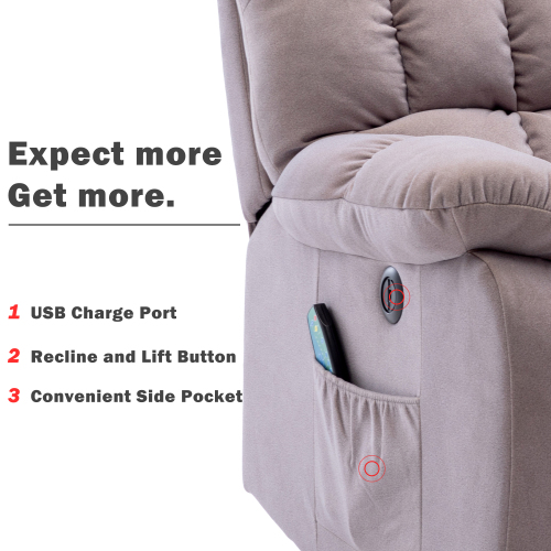 Electric Power Lift Recliner Chair Sofa With Massage And Heat For Elderly 2 Side Pockets USB Ports Single Recliner Chairs For Living Room Overstuffed Breathable Fabric Reclining - Image 17