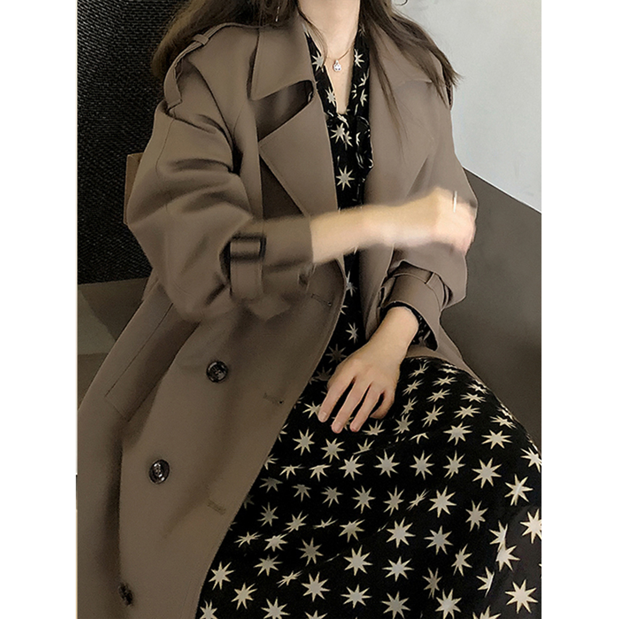 Women Trendy Trench Coat, Double Breasted Coat, Korean Women