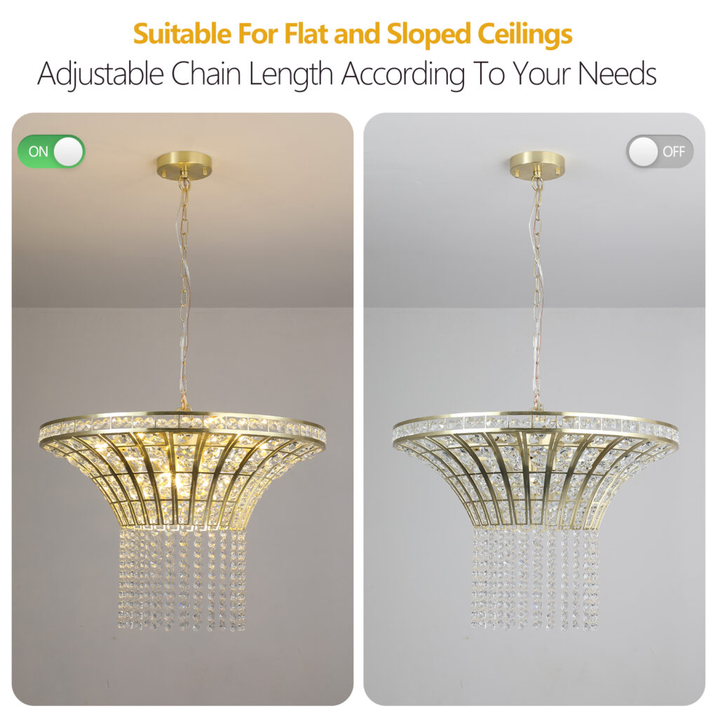 Same As W1340P189414-L005016-D600-P8G 24in Modern Crystal Round Chandelier With Gold Finish, Elegant Pendant Light With Cascading Beads, For Dining Room, Living Room, Or Foyer No Bulbs