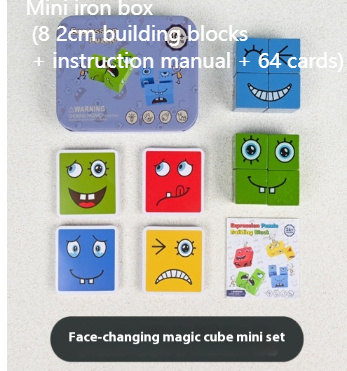 Wooden Expressions Toy Wooden Magic Cube Face Pattern Building Blocks Educational Montessori Toys Wooden Matching Block Puzzles - Image 15