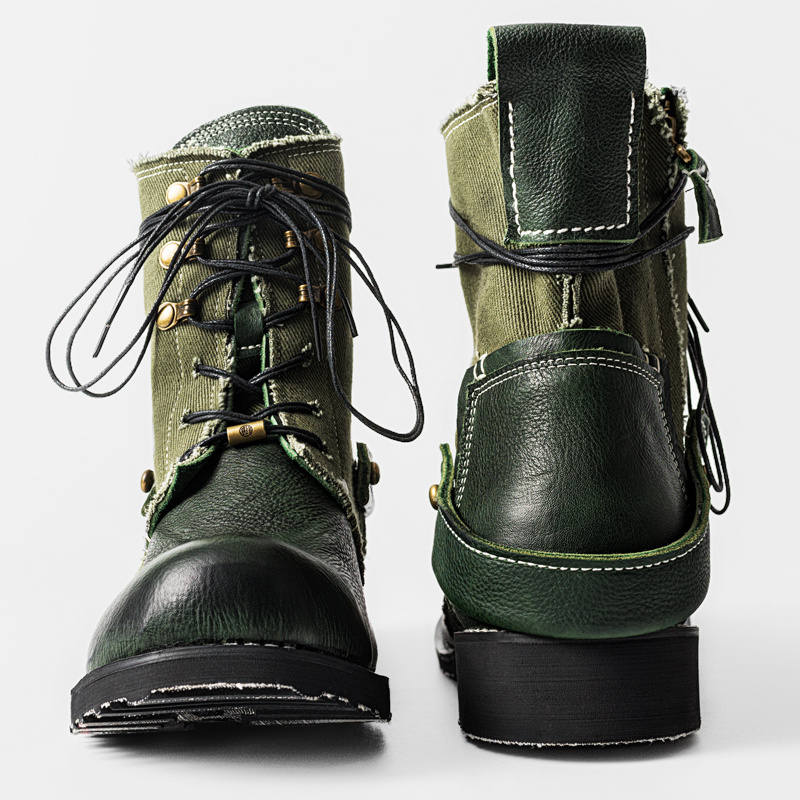 Design Retro Breathable Cowhide Canvas Boots Understand The Original - Image 5