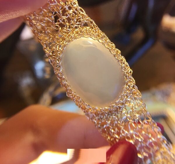 14k Gold Wire Natural White Chalcedony Bracelet - Image 3