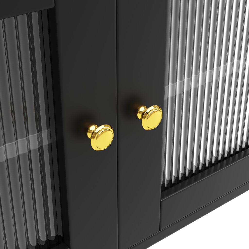 Multi-purpose Storage Cabinet145 X 39 X 171 Cm Modern Design, With Changhong Glass Door, Wine Glass Holder, Multi-layered Storage Space, Black With Gold Decoration, Suitable For Home And Restaurant