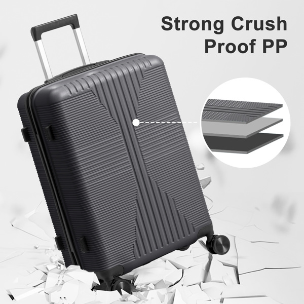 Non-TSA Customs Lock 3-in-1 PP Trolley Case, 20in, 24in, 28in, PP, Dark Gray - Image 7