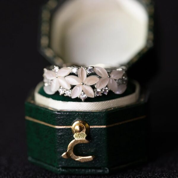 Floral Wedding Band For Women 18K 14K Gold S925 Silver Diamond Ring - Image 21